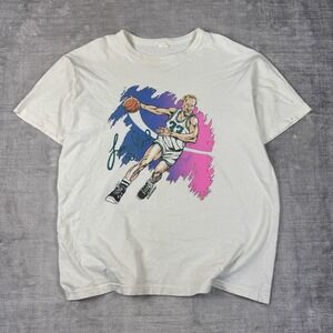 Vtg Larry Bird Shirt Mens XL White 80s Ringer Neon Converse Shoe Promo Celtics